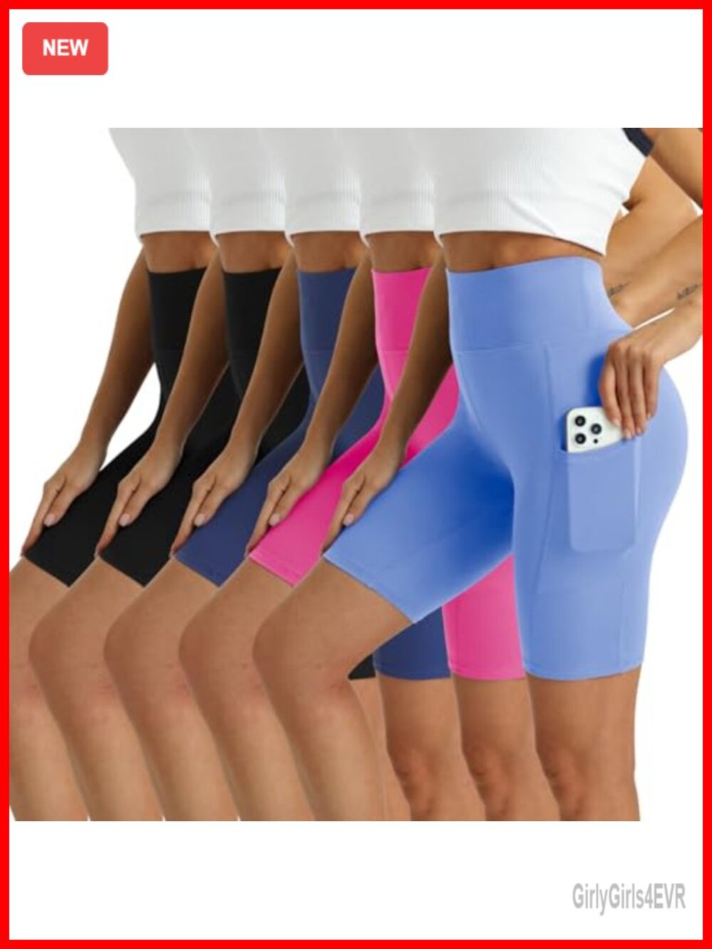Women's High Waisted Biker Shorts 5-Pack with Pockets Athletic Gym Workout